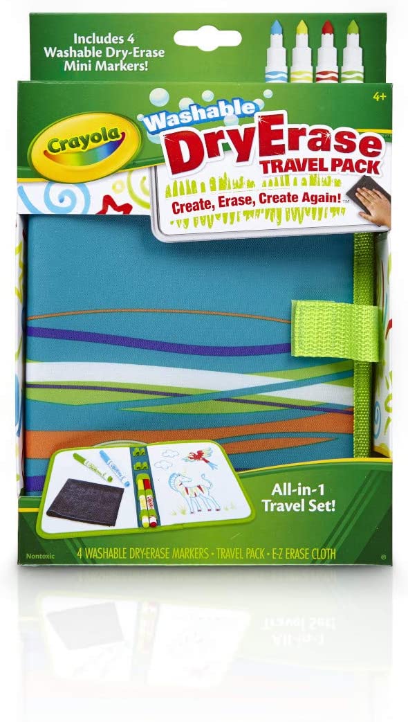 CRAYOLA Pack de viaje, pizarra borrable incluye 4 marcadores lavables